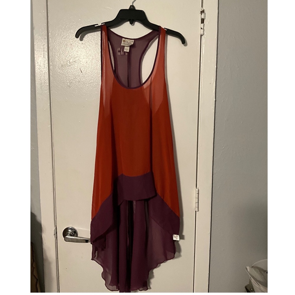 Pretty Rebellious Orange Purple Colorblock High Low Racerback Tank Top XL